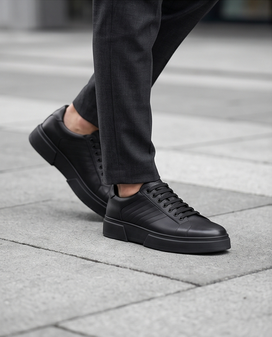 2H #06G Genuine Leather Black Casual Shoes