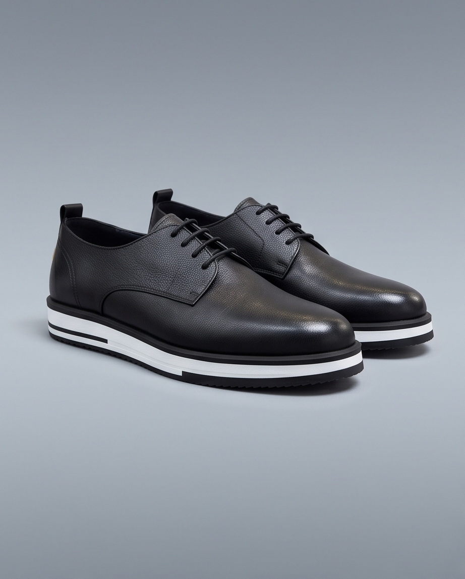 2H #10G Genuine Leather Black Casual Shoes