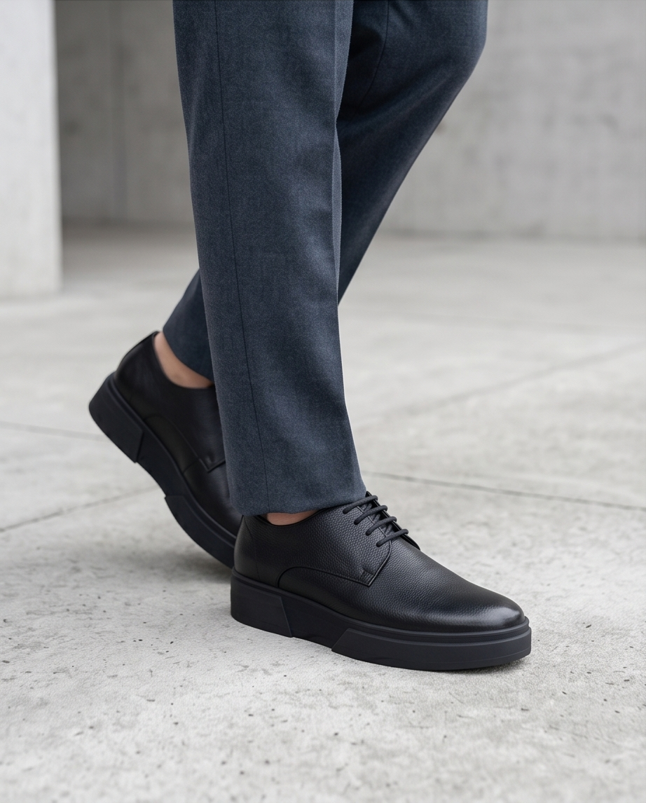 2H #S8044-38-01 Genuine Leather Black Casual Shoes