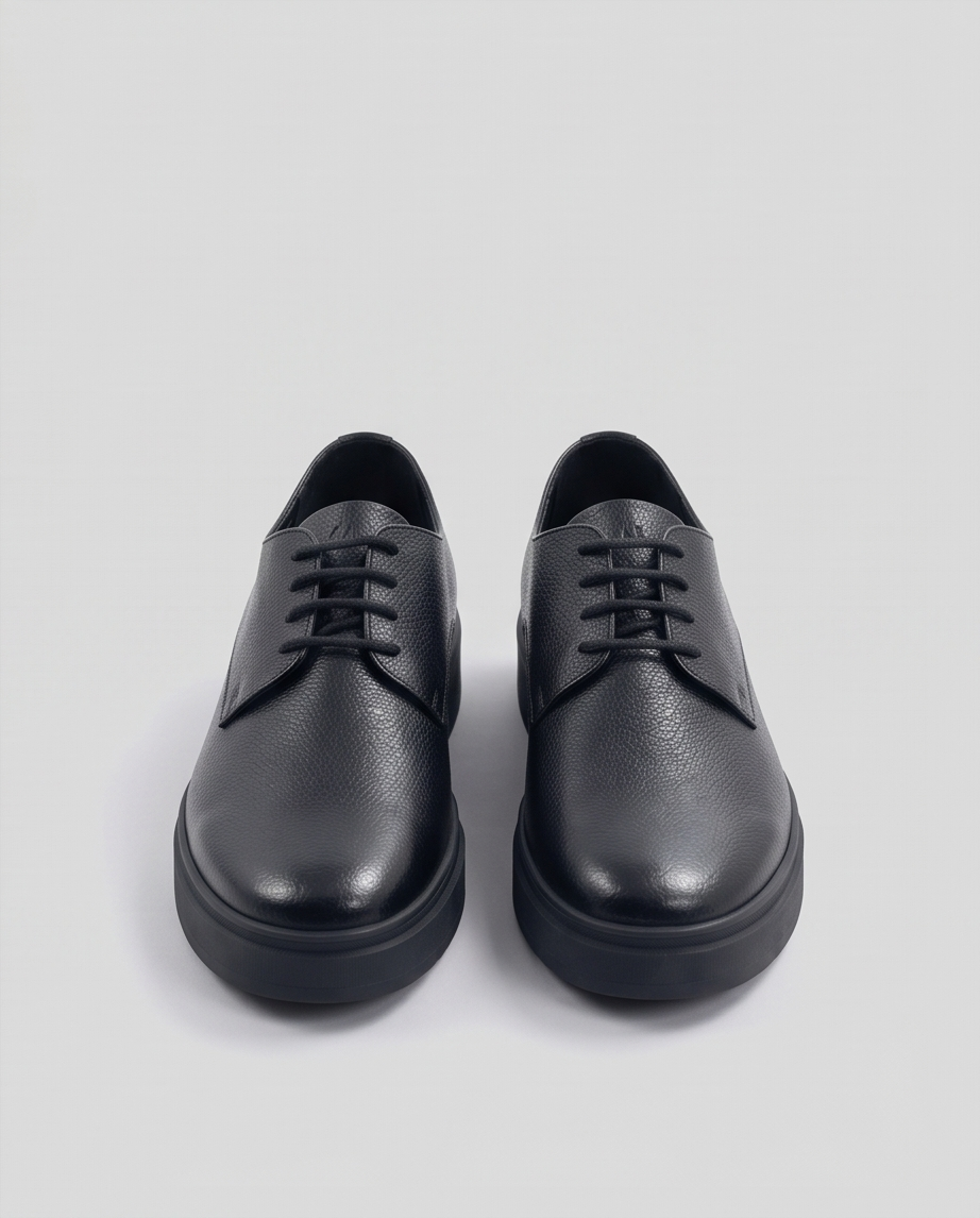 2H #S8044-38-01 Genuine Leather Black Casual Shoes