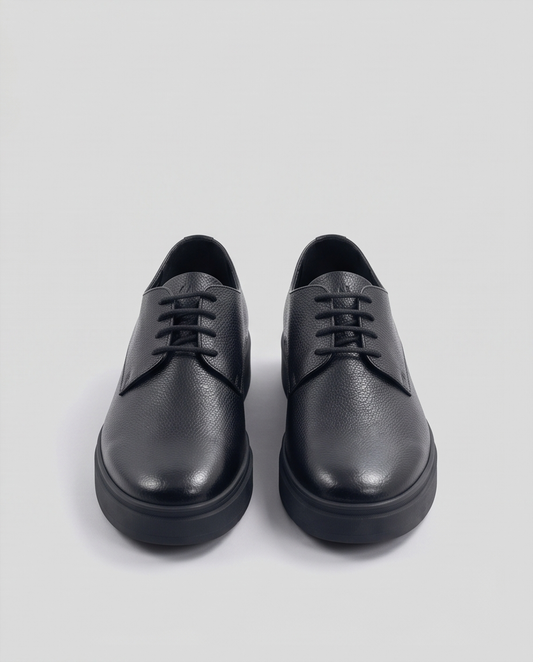 2H #S8044-38-01 Genuine Leather Black Casual Shoes
