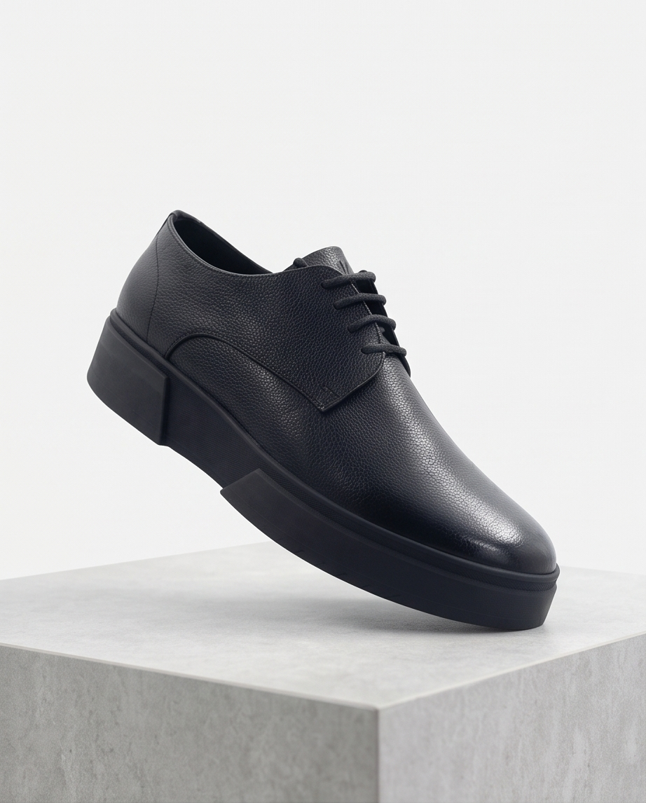 2H #S8044-38-01 Genuine Leather Black Casual Shoes