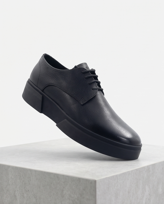2H #S8044-38-01 Genuine Leather Black Casual Shoes