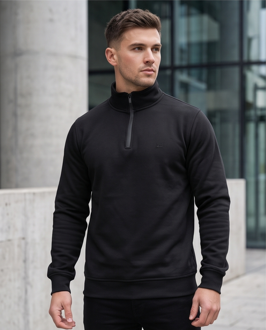 2H #9344 Black High Neck Sweater With Zipper