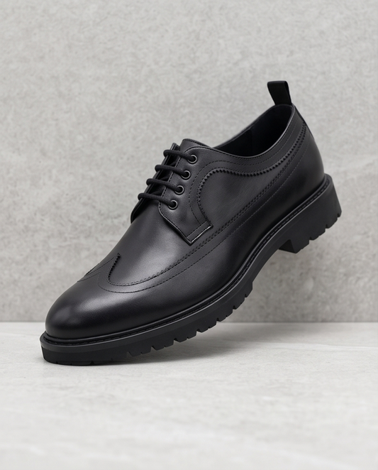 2H #009 Genuine Leather Black Formal Shoes