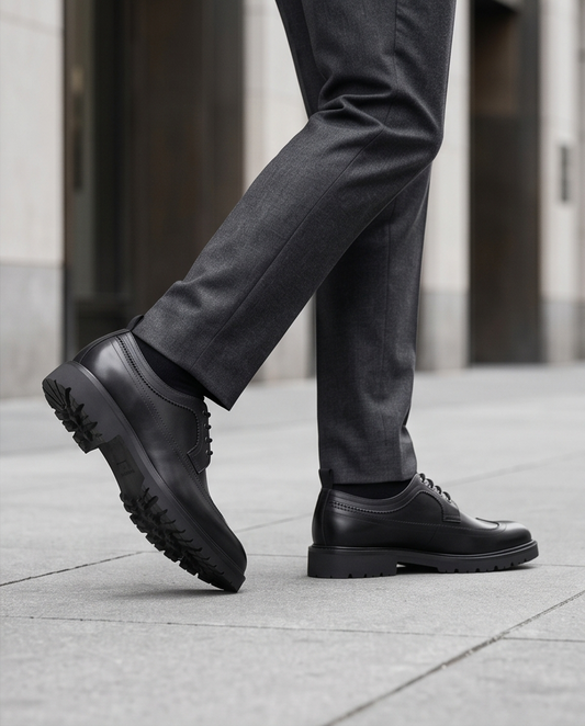 2H #009 Genuine Leather Black Formal Shoes