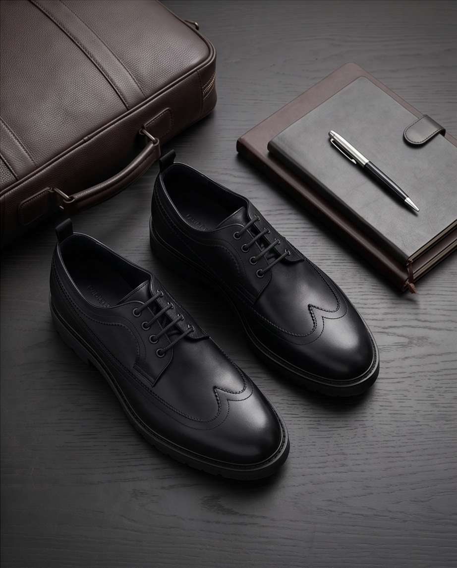 2H #009 Genuine Leather Black Formal Shoes