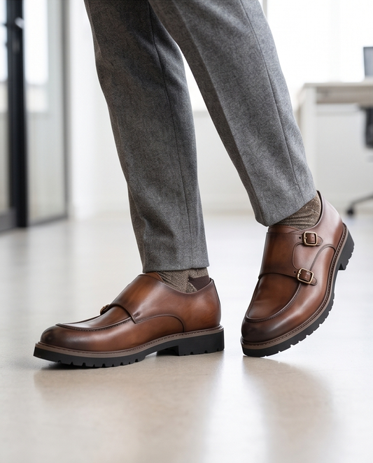 2H #008 Genuine Leather Brown Formal Shoes