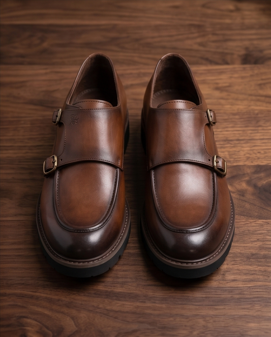 2H #008 Genuine Leather Brown Formal Shoes