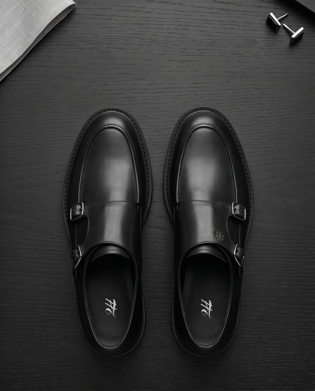 2H #007 Genuine Leather Black Formal Shoes