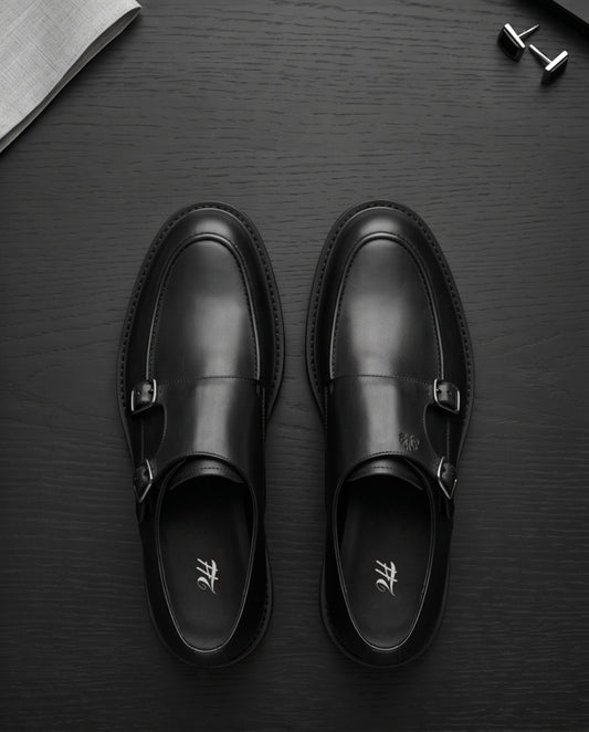 2H #007 Genuine Leather Black Formal Shoes
