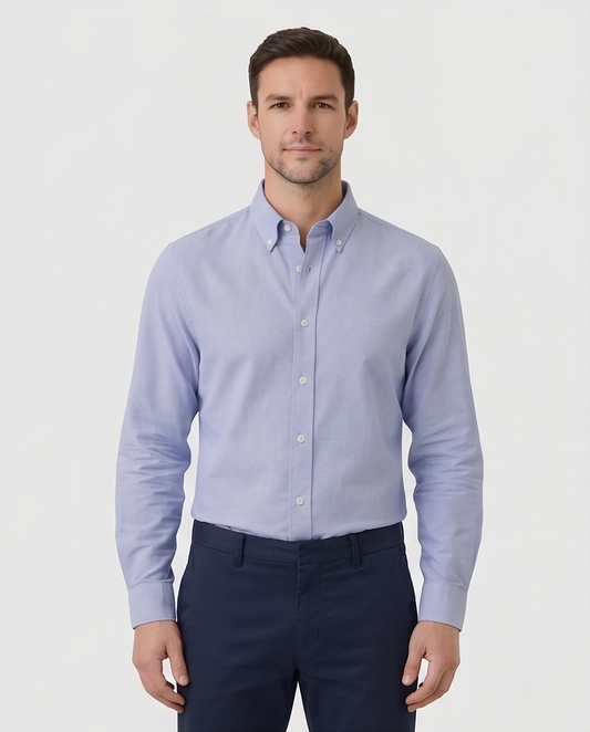 2H #25S8 Blue Twill Cotton Regular Fit Shirt