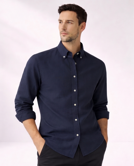 2H #25S8 Navy Twill Cotton Regular Fit Shirt