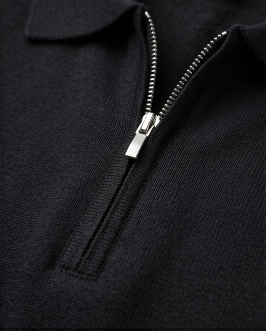2H #2001-40 Black Knitted Cotton Polo T-Shirt