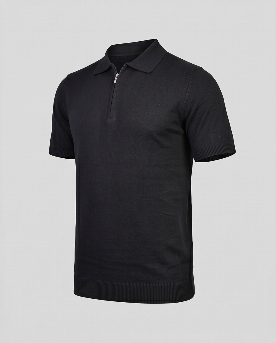 2H #20001-40 Black Knitted Cotton Polo T-Shirt