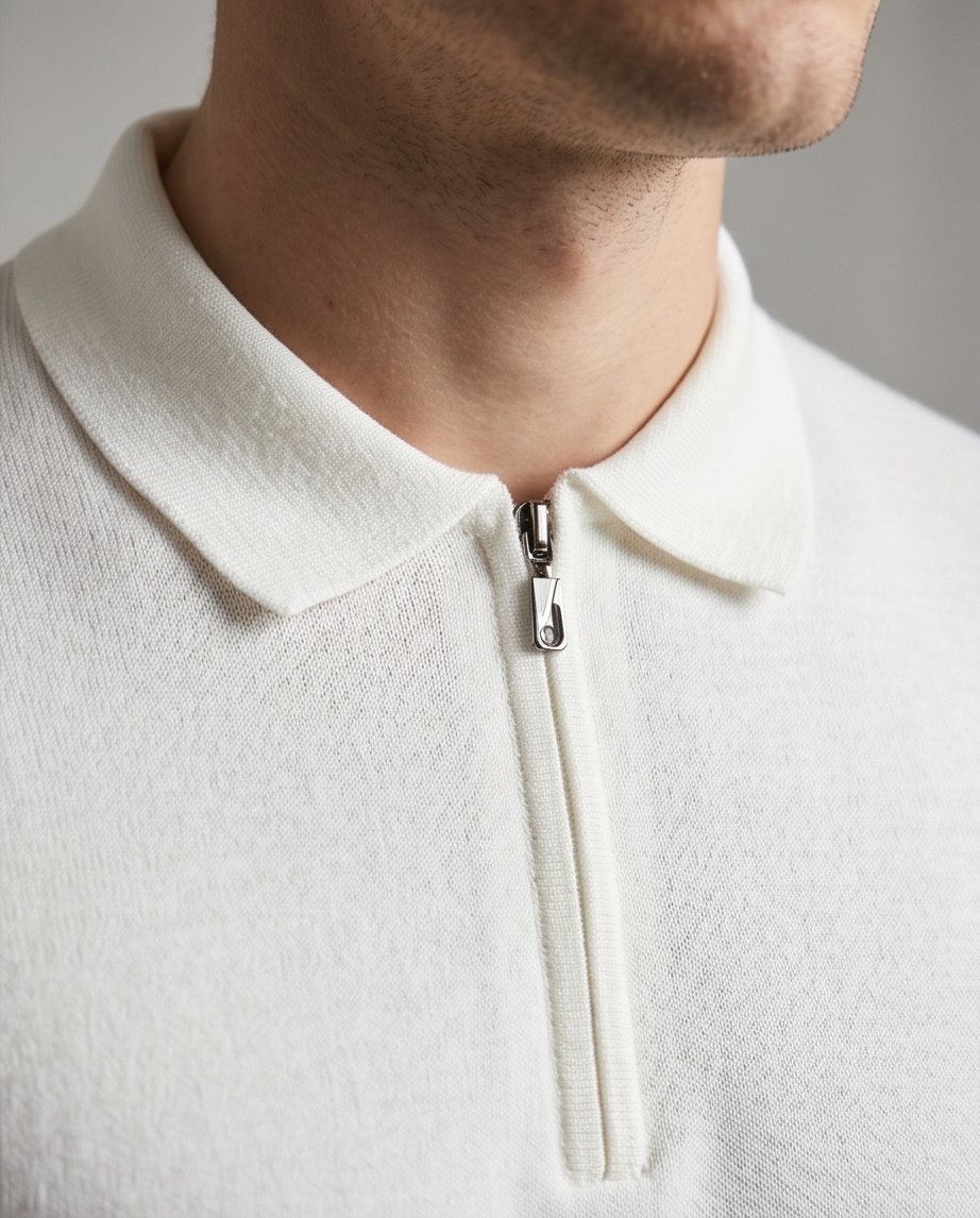 2H #2001-40 Off-White Knitted Cotton Polo T-Shirt