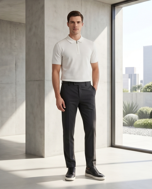 2H #2001-40 Off-White Knitted Cotton Polo T-Shirt