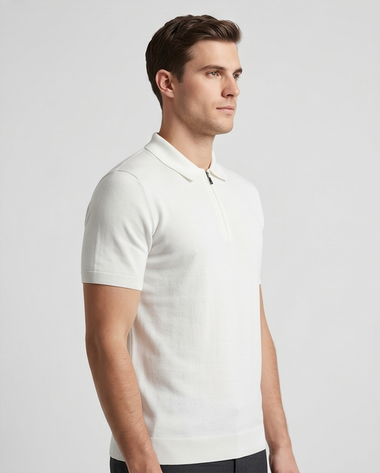 2H #2001-40 Off-White Knitted Cotton Polo T-Shirt