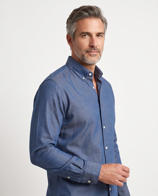 2H Denim Blue Twill Casual Shirt