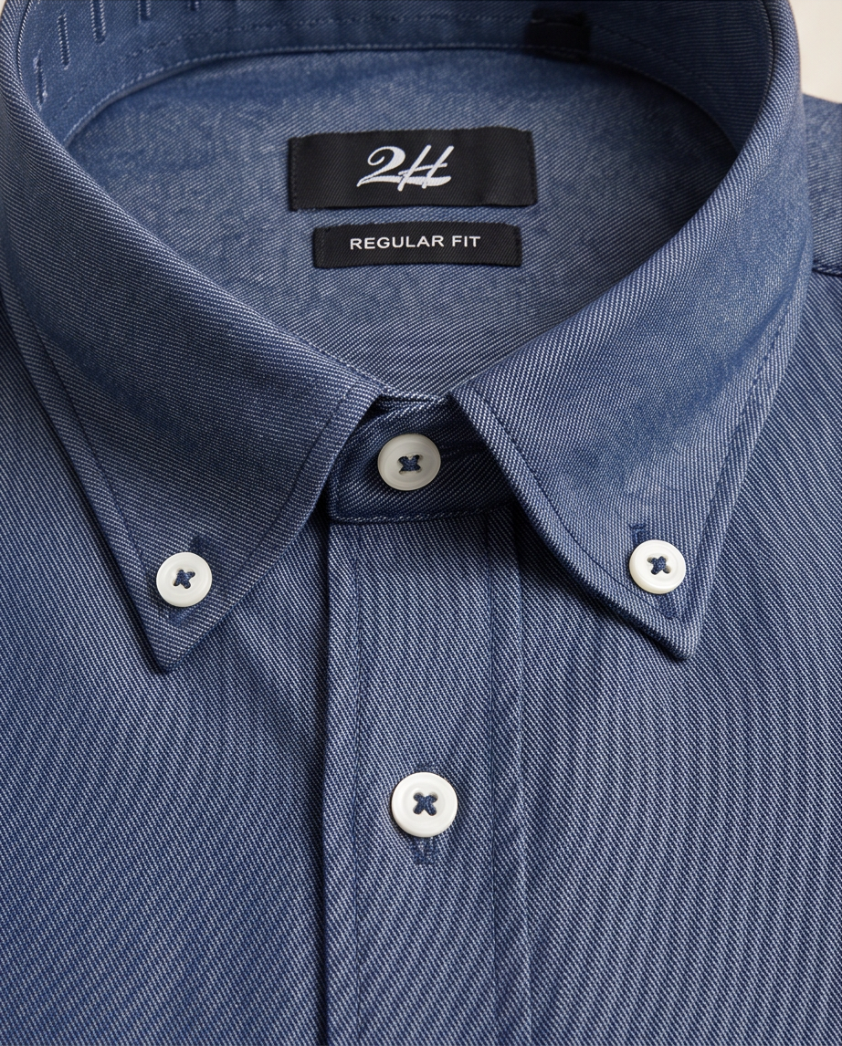 2H Denim Blue Twill Casual Shirt
