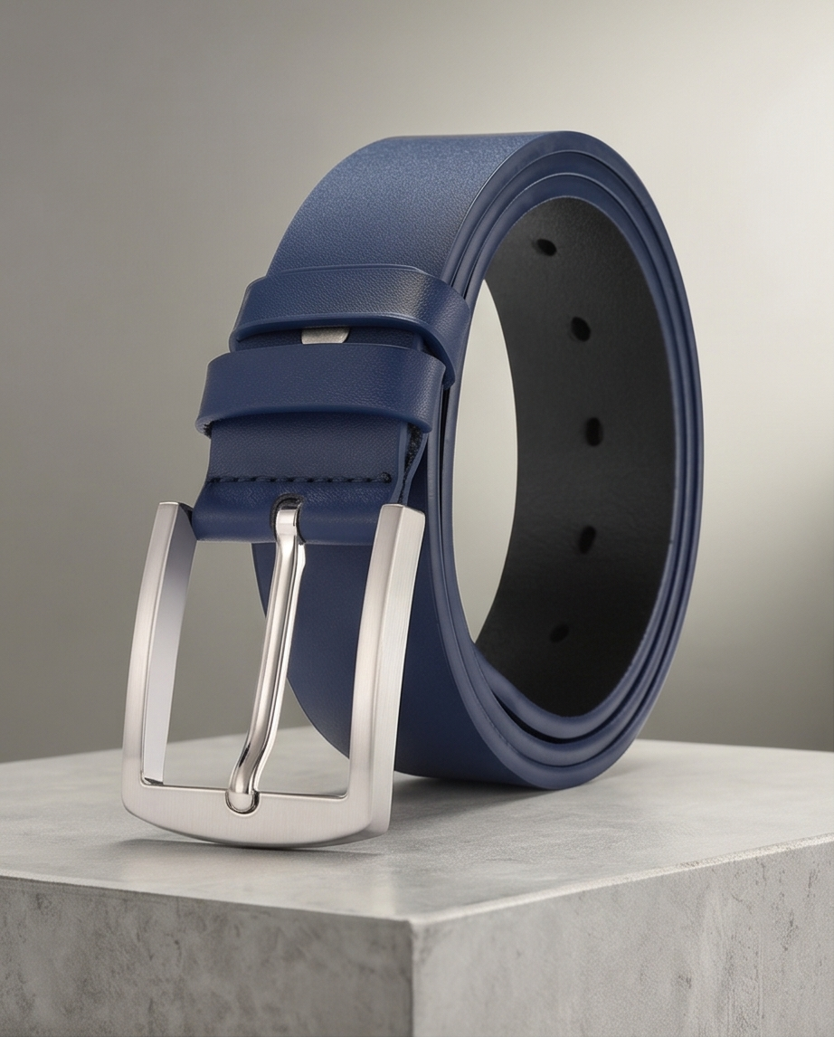 2H Navy Genuine Leather Casual Belt
