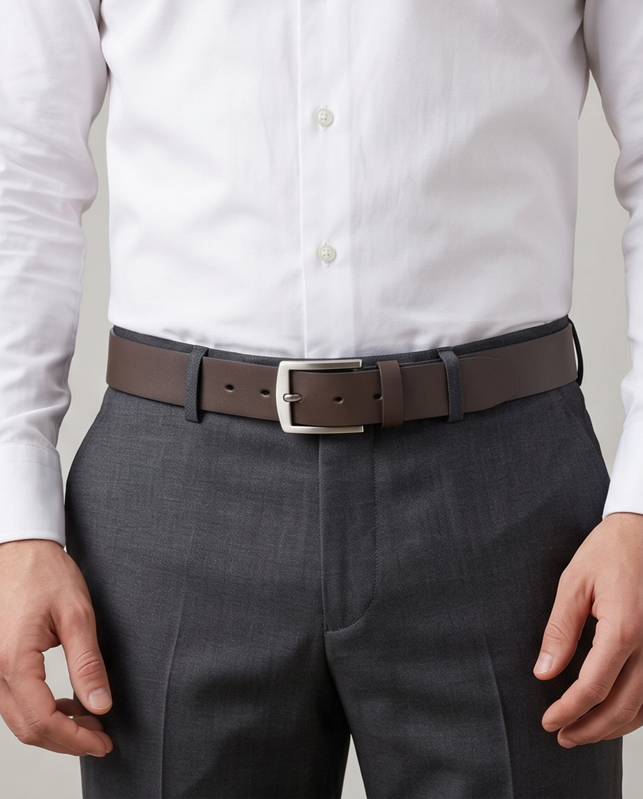 2H Brown Genuine Leather Casual Belt