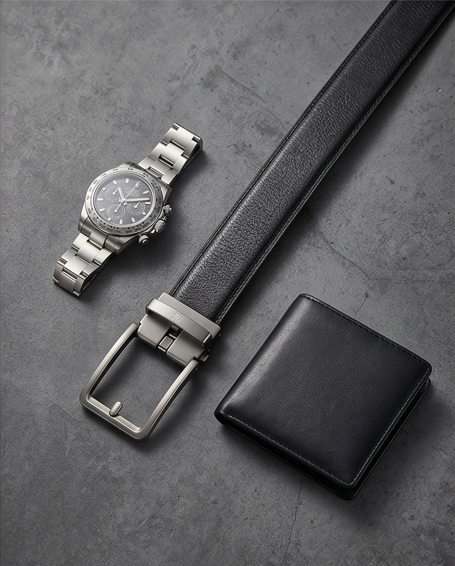 2H Automatic Sliding Buckle Leather Black