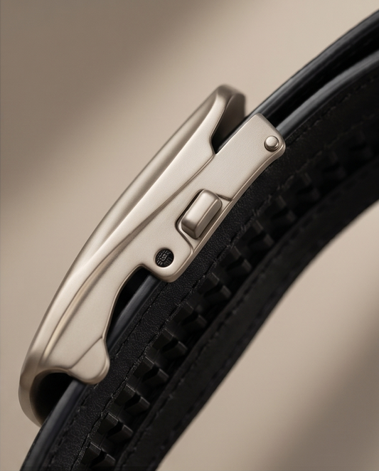 2H Automatic Sliding Buckle Leather Black Belt