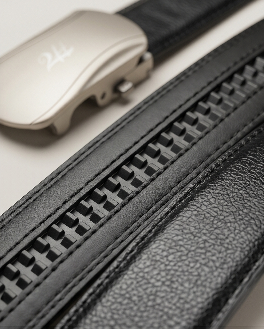 2H Automatic Sliding Buckle Leather Black Belt