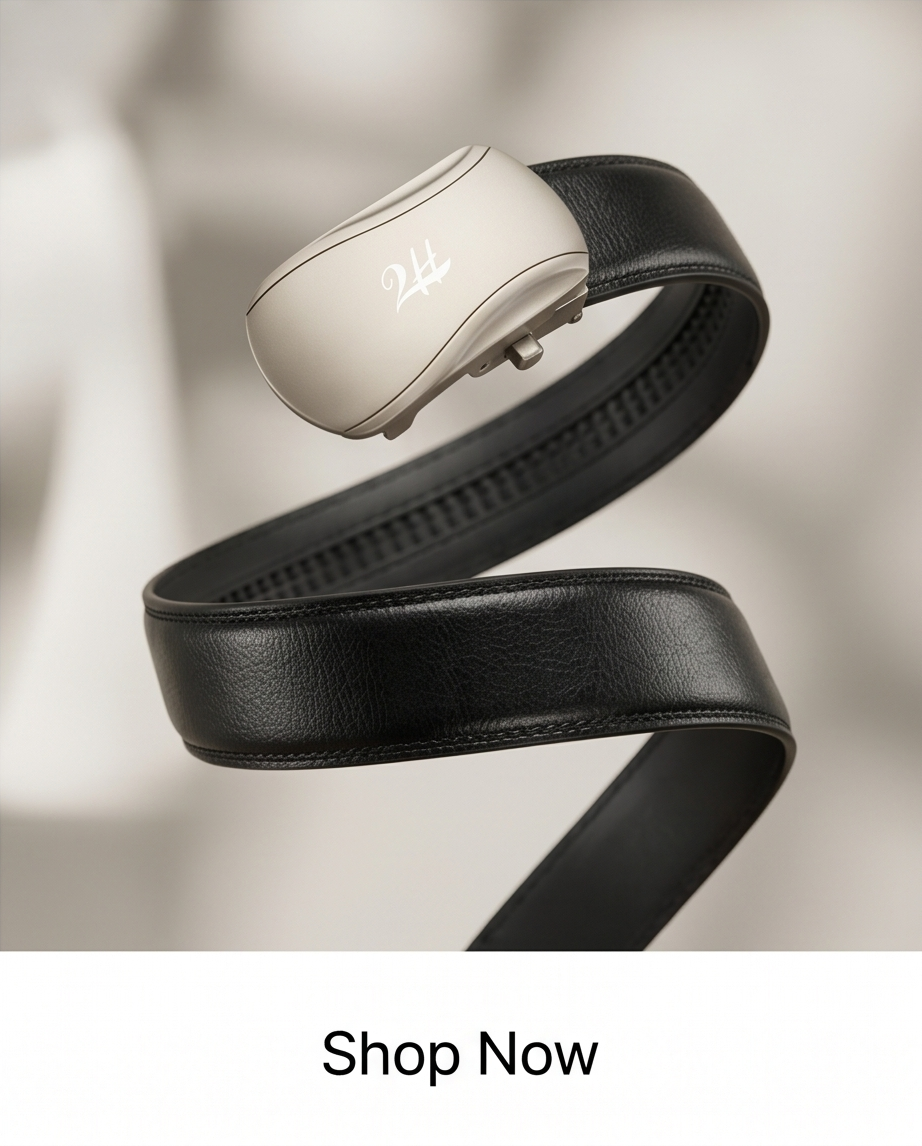 2H Automatic Sliding Buckle Leather Black Belt