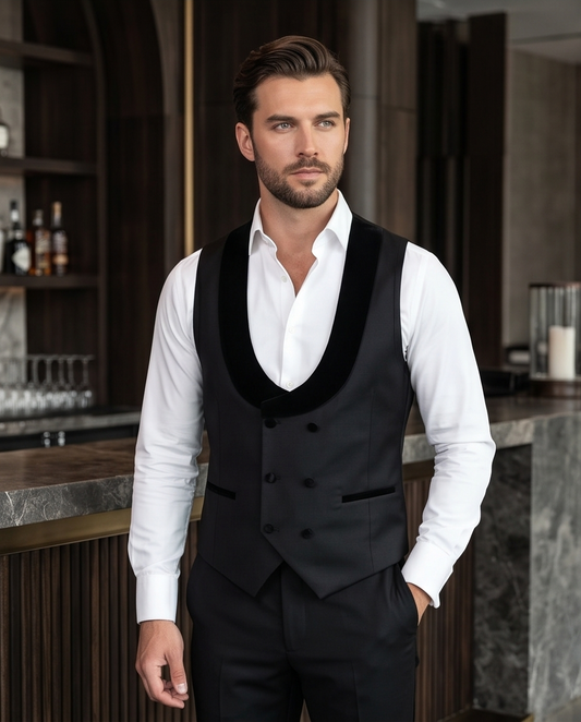2H Black Tuxedos Shawl Lapel chamois Vest