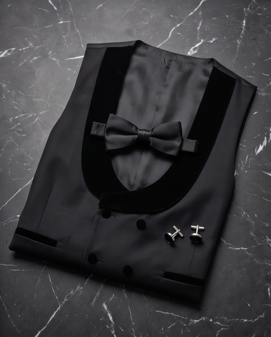 2H Black Tuxedos Shawl Lapel chamois Vest