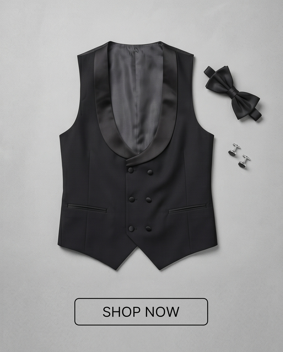 2H Black Tuxedos Shawl Lapel Vest