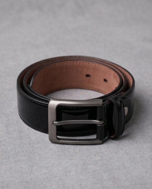 2H Shine Black Genuine Leather Formal Belt