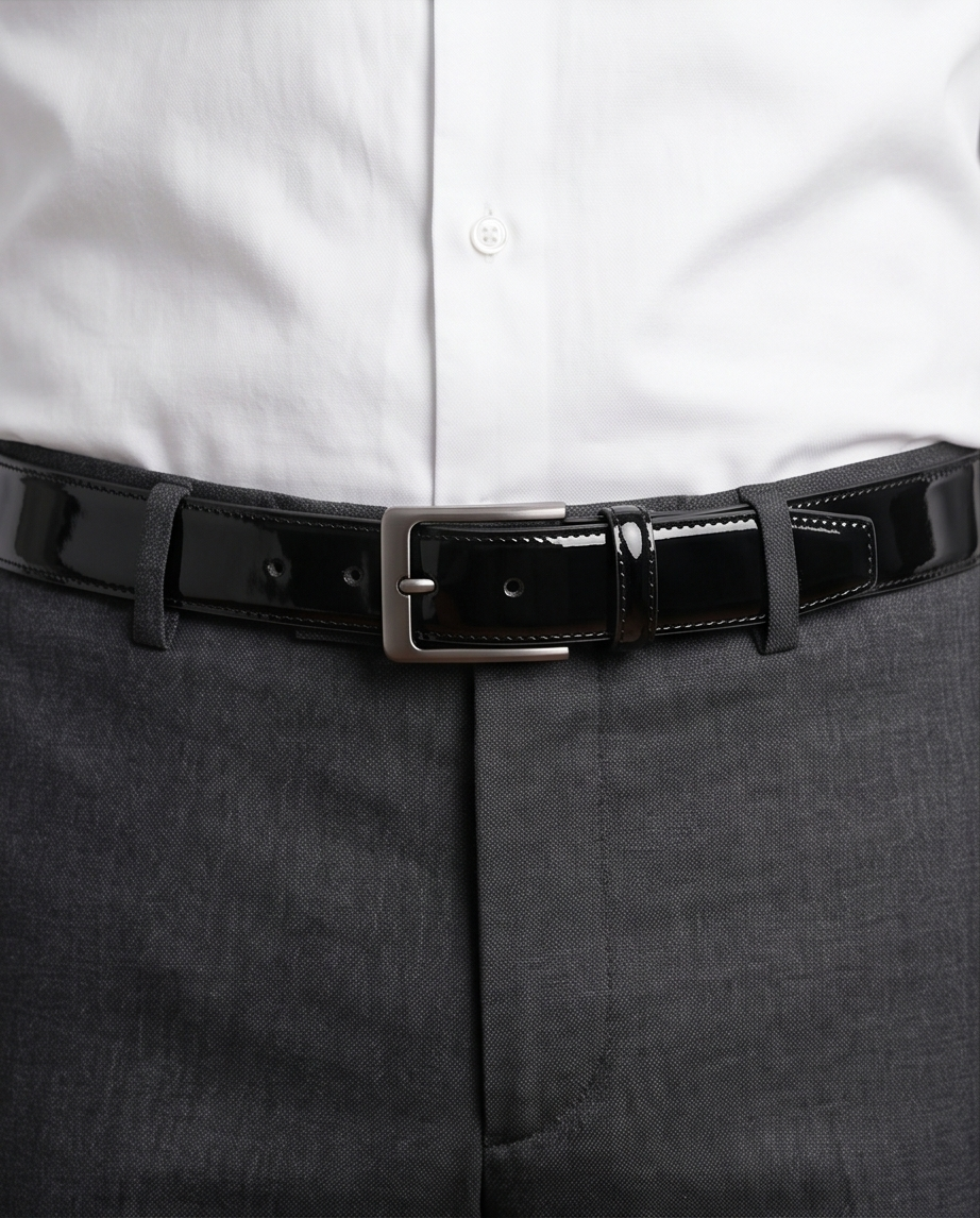 2H Shine Black Genuine Leather Formal Belt