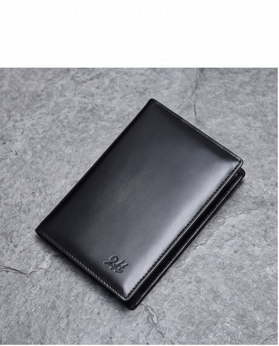 2H #8990 Black Passport Holder Genuine Leather Wallet