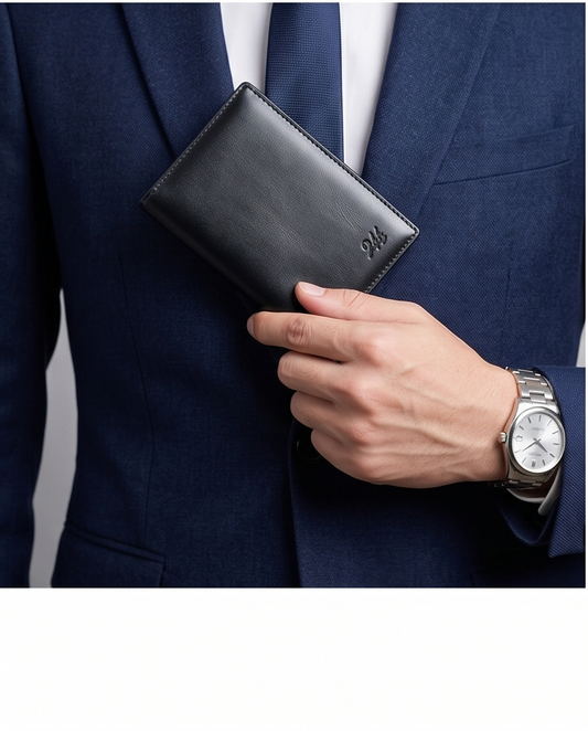 2H #8990 Black Passport Holder Genuine Leather Wallet