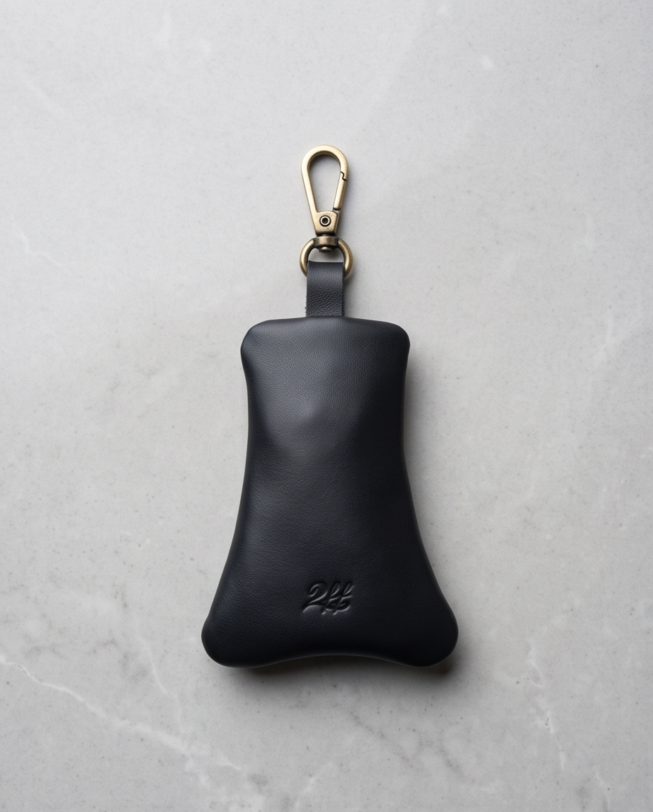 2H #1060 Black Genuine Leather Key Ring With Lobster Clasp
