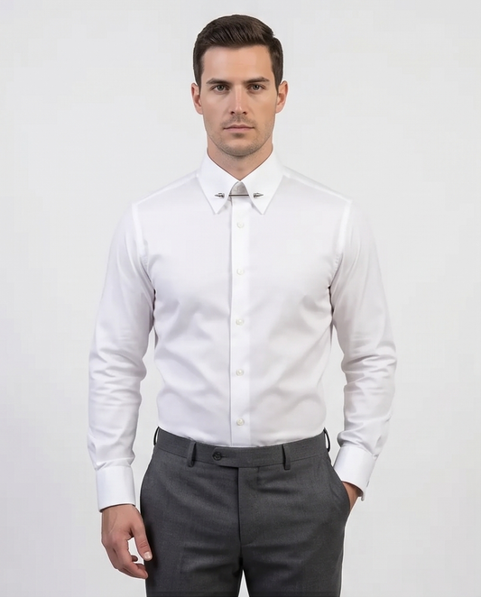 2H White Classic Shirt With Pin