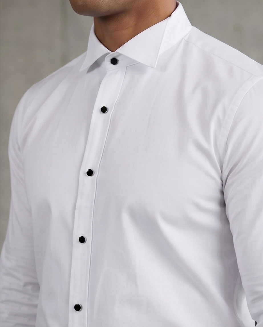 2H White Classic Shirt With Black Stainless Steel Button