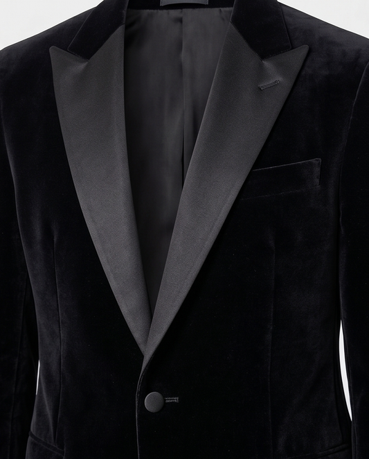 2H Black Chamois Wedding Suit Peack Lapel Satin