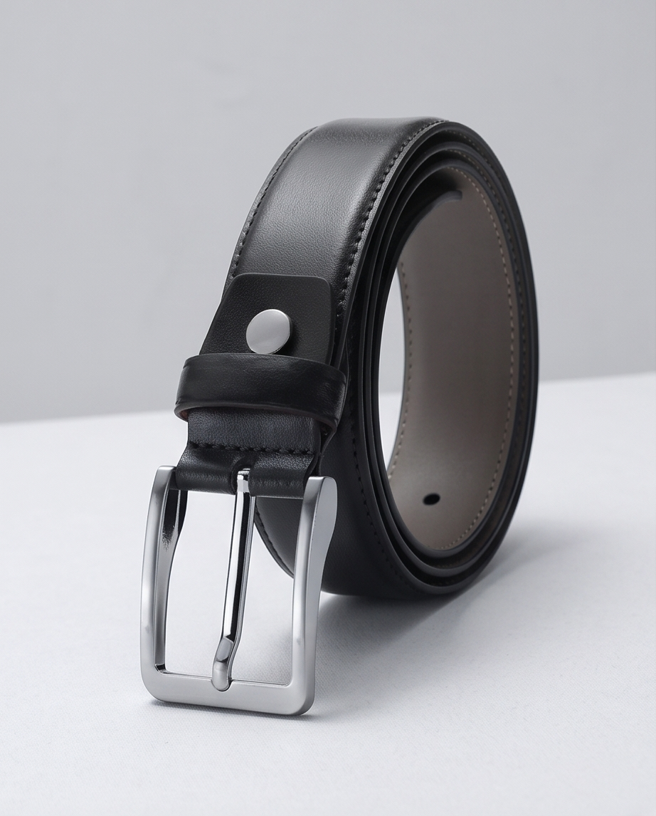 2H Black Genuine Leather Formal Belt