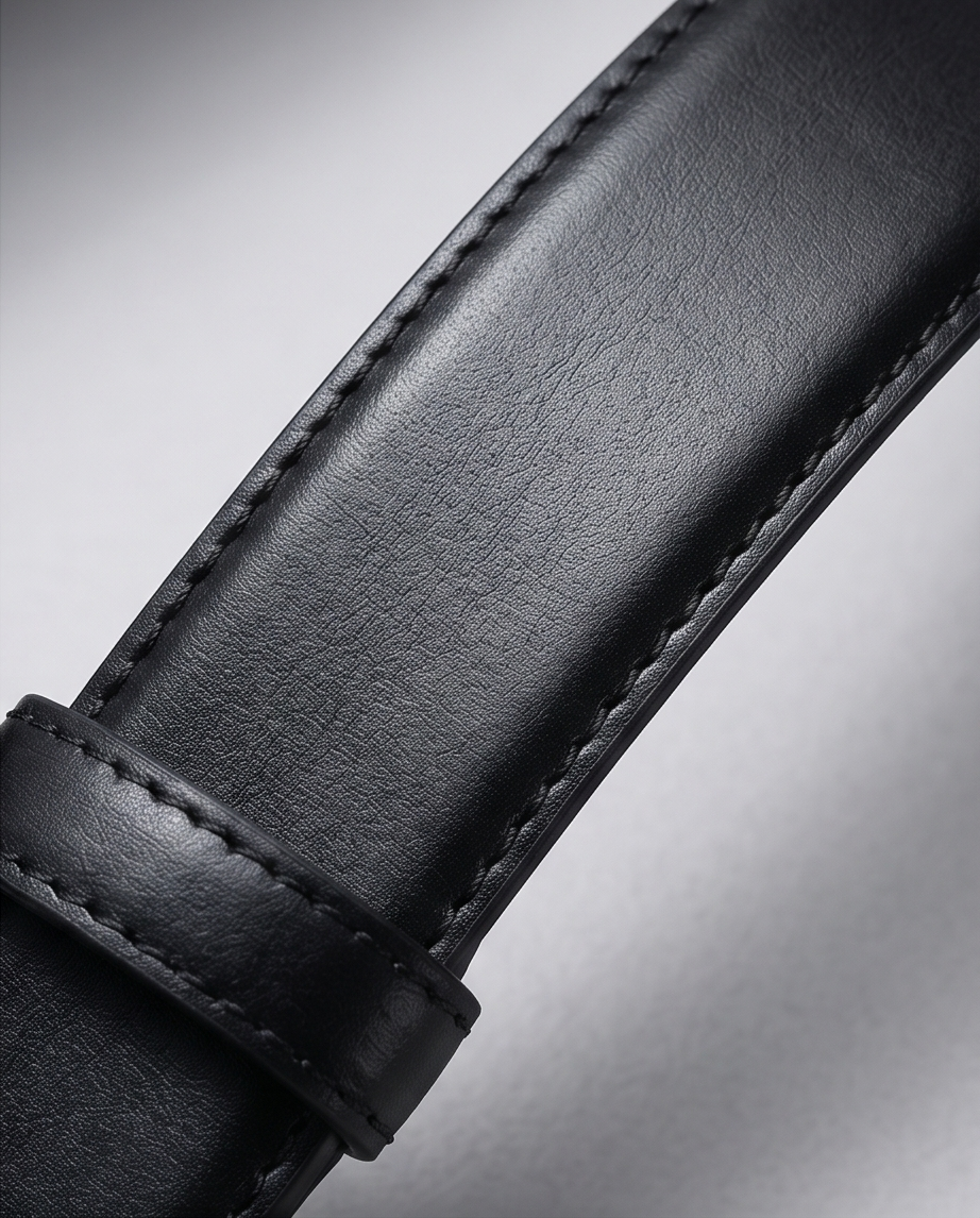 2H Black Genuine Leather Formal Belt