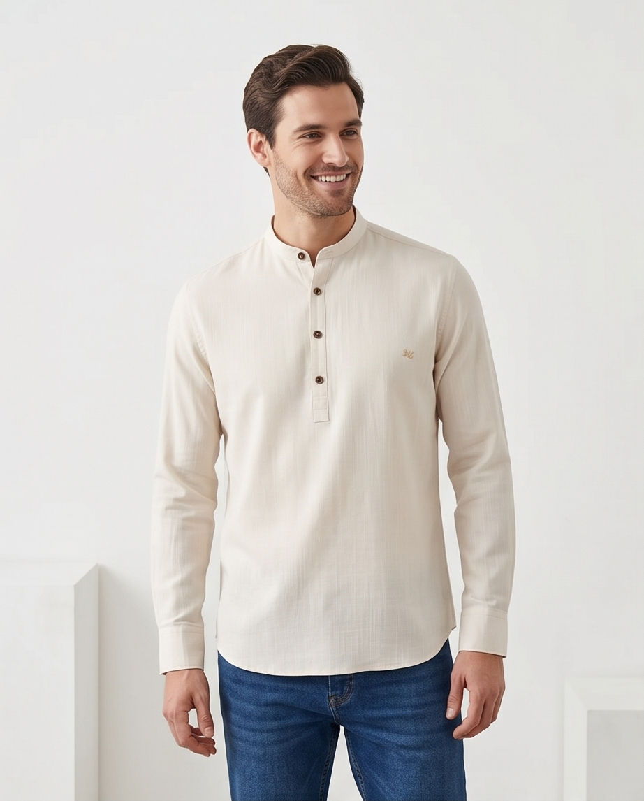 SALE! 2H Beige Linen Three-Button Shirt