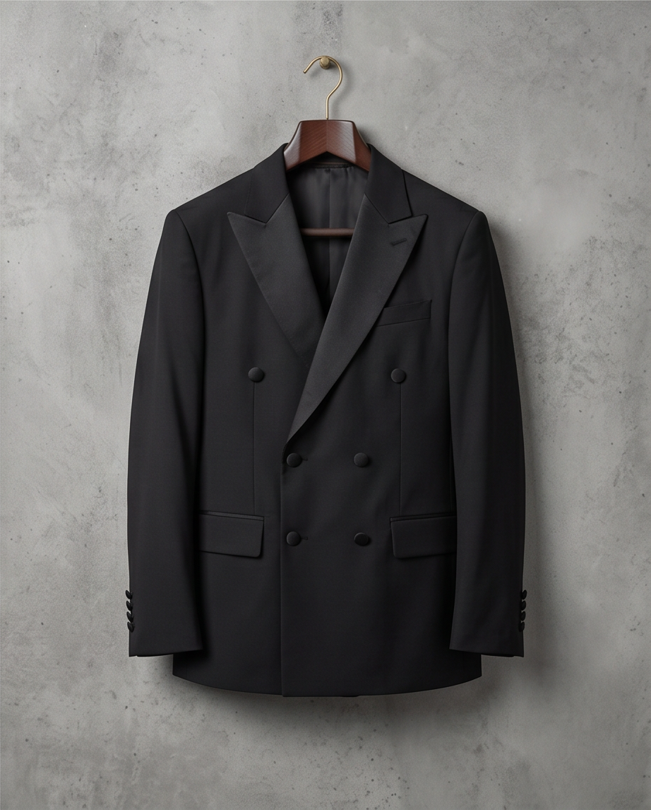2H Black Peaked Lapel Double breasted Suit