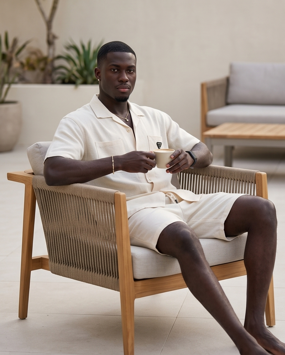 2H Beige Short Linen Set