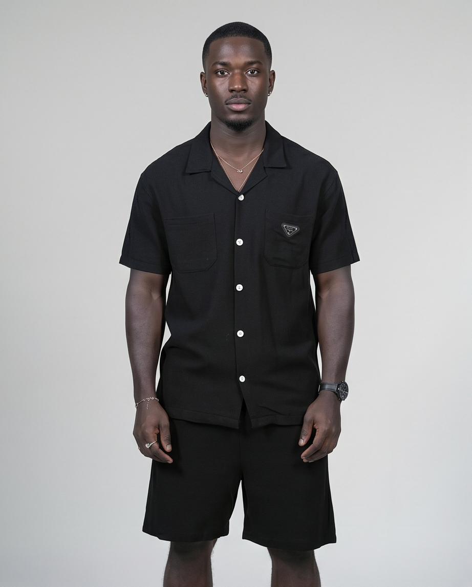 2H Black Short Linen Set