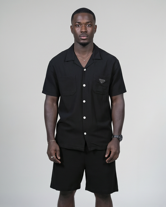 2H Black Short Linen Set