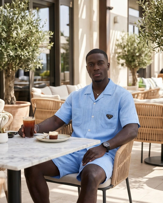 2H Blue Short Linen Set