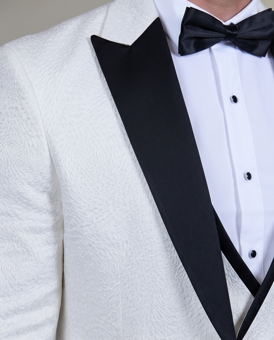 2H White Neck Wedding Suit